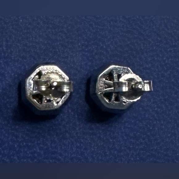 14k White Gold Genuine Diamond Center Halo Style Earrings - Picture 3 of 7